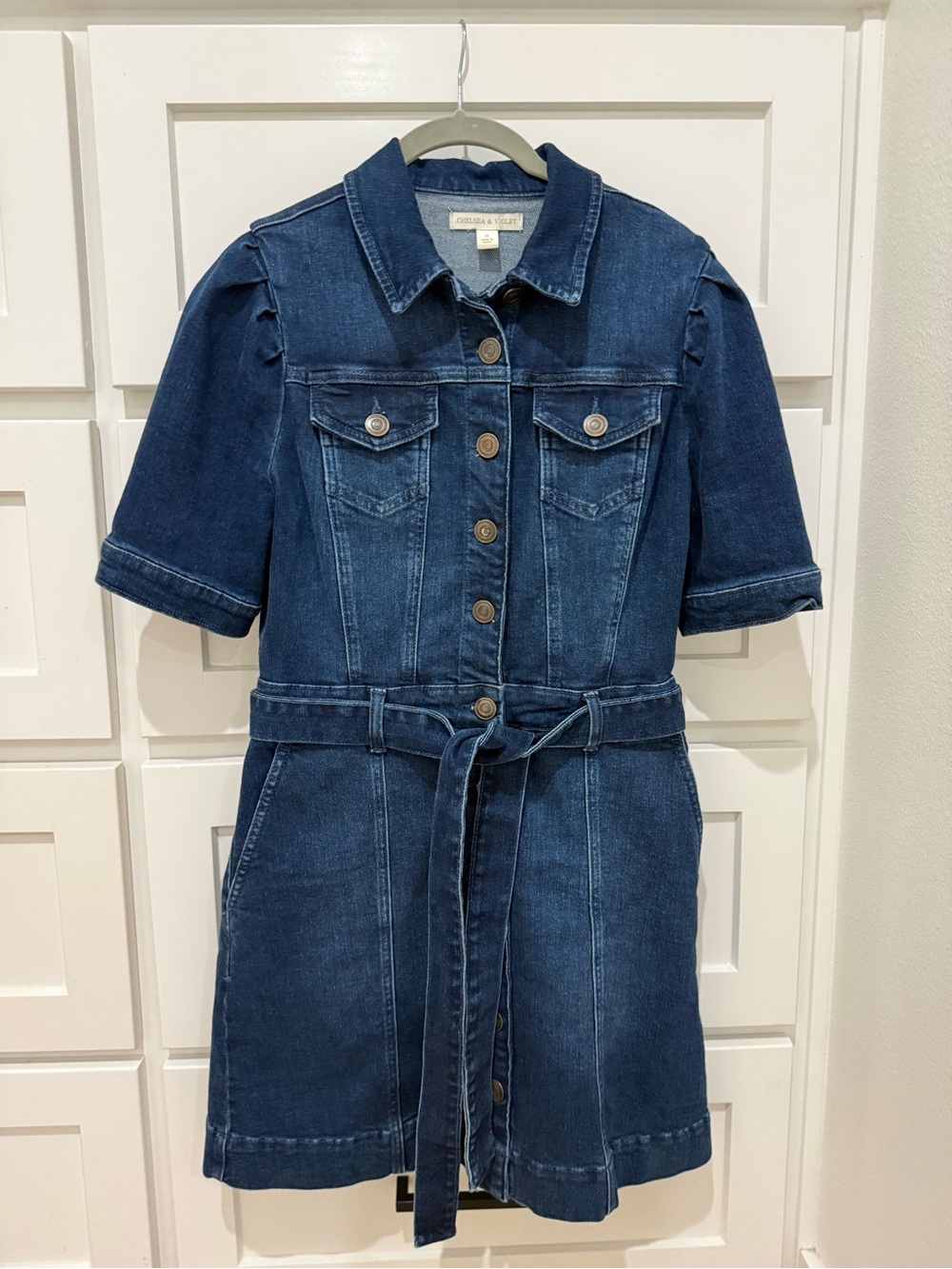 Chelsea & Violet Indigo Denim Short-Sleeve Button Dress with Tie Belt